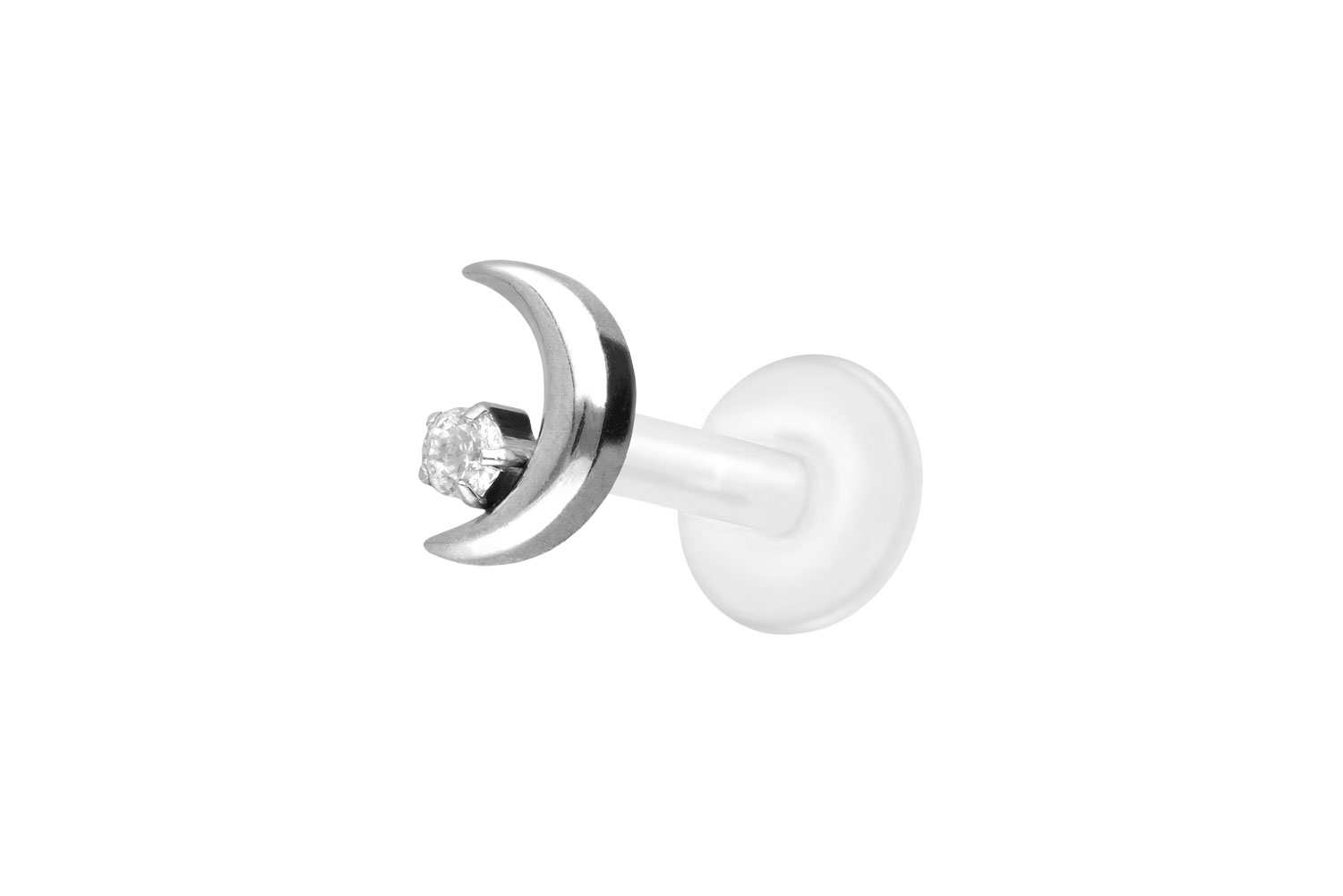 PTFE Labret Piercing mit Innengewinde + Titan-Aufsatz MOND + KRISTALL